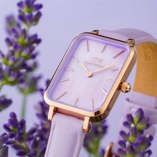 ĐỒNG HỒ NỮ CAO CẤP D.W QUADRO LAVENDER DÂY DA TÍM MẶT CHỮ NHẬT KÈM TEM KÍCH HOẠT ĐIỆN TỬ 1
