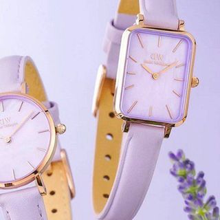 ĐỒNG HỒ NỮ CAO CẤP D.W QUADRO LAVENDER DÂY DA TÍM MẶT CHỮ NHẬT KÈM TEM KÍCH HOẠT ĐIỆN TỬ 1