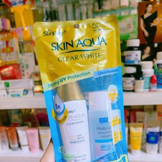 skin aqua clearwhite 55g sữa chống nắng dưỡng trắng da + quà nước tẩy trang hada 40ml giá sỉ