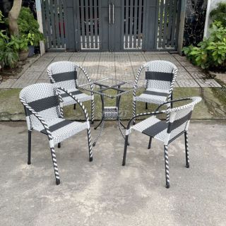 Bộ bàn ghế nhựa giả mây giá rẻ ghế nhật trắng đen bộ ghế nhật cafe giá rẻ