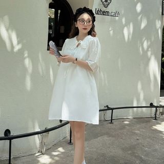 váy babydoll dáng dài,váy xinh tiểu thư tay ngắn cổ phối ren