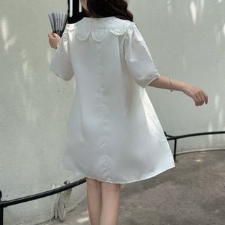 váy babydoll dáng dài,váy xinh tiểu thư tay ngắn cổ phối ren