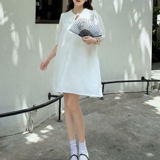 váy babydoll dáng dài,váy xinh tiểu thư tay ngắn cổ phối ren