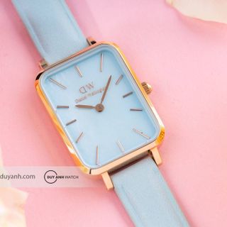 ĐỒNG HỒ NỮ CAO CẤP D.W QUADRO BLUEBELL DÂY DA XANH MẶT CHỮ NHẬT KÈM TEM KÍCH HOẠT ĐIỆN TỬ 1