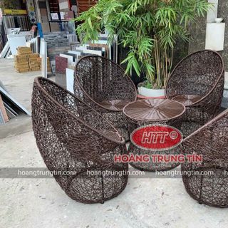 Bàn ghế cafe ô dù xích đu thư giãn nhựa giả mây ghế ban công ghế sân thượng