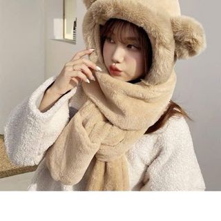 1 Chiếc Mũ Khăn Choàng Tai Gấu 3 Trong 1 Giữ Ấm Mùa Đông Dành Cho Nữ (03)