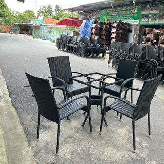 Bàn ghế cafe nhựa giả mây giá rẻ tại xưởng sản xuất Hoàng Trung Tín ghế cafe thanh lý giá rẻ
