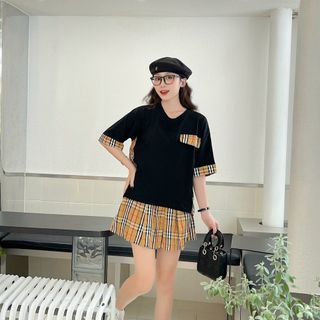 Set Áo Phối Bbr Mix Chân Váy Ngắn Xếp Ly Kèm Gấu Siêu Hot Chất Liệu Cotton Cao Cấp - V041