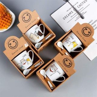 Cốc Sứ Mèo Kèm Thìa 200ml (Thùng 100 Set) giá sỉ