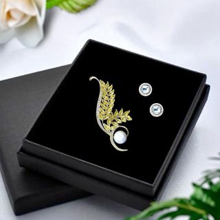 Ghim cài áo Hình bông lúa pha lê vàng đính Ngọc trai nhân tạo thời trang cho nam nữ - 6cm