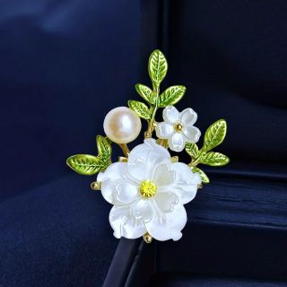 Ghim Cài Áo Hình Hoa Mai Tráng Men Đính Ngọc Trai Hồng Cánh Hoa Xà Cừ Thời Trang Cao Cấp Dành Cho nữ - 5cm