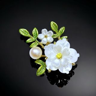 Ghim Cài Áo Hình Hoa Mai Tráng Men Đính Ngọc Trai Hồng Cánh Hoa Xà Cừ Thời Trang Cao Cấp Dành Cho nữ - 5cm