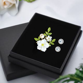 Ghim Cài Áo Hình Hoa Mai Tráng Men Đính Ngọc Trai Hồng Cánh Hoa Xà Cừ Thời Trang Cao Cấp Dành Cho nữ - 5cm