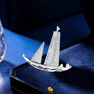 Ghim Cài Áo Hình Tàu Thuyền Đính Đá Pha Lê Phong Cách Cổ Điển Thời Trang Cho Nam Và Nữ - 3.5cm