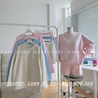 Set Bộ Nỉ Áo Sweater MÀU KẸO NGỌT BASIC Phối Short Đùi Chất Nỉ Bông - GUNN giá sỉ