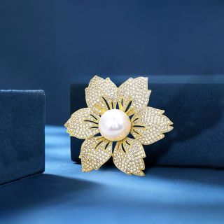 Ghim Trâm Cài Áo Hình Hoa Đính Ngọc Trai Trắng Thanh Lịch Cho Nữ 4.7cm