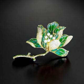 Ghim Trâm Cài Áo Hình Hoa Tráng Men Xanh Thời Trang Cao Cấp Dành Cho Nữ - 6.5cm