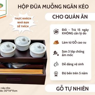 Bộ Dụng Cụ Đựng Muỗng Đũa Gia Vị Kiểu Nhật bằng gỗ tự nhiên sang trọng có ngăn kéo chống bụi và ẩm mốc, sản phẩm dành cho Quán Ăn, Gia Đình thương hiệu BeSOL giá sỉ