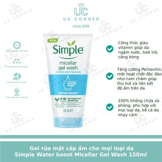 ￼Gel Rửa Mặt Simple Làm Dịu & Cấp Ẩm Dành Cho Da Khô, Thiếu Ẩm & Nhạy Cảm - Simple Micellar Gel Facial Wash 150ml giá sỉ