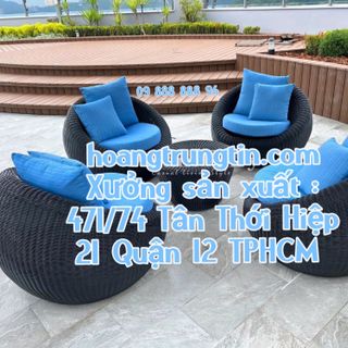 Bàn ghế sân vườn ghế mây trứng nhựa giả mây ghế con sò mây nhựa Sài Gòn