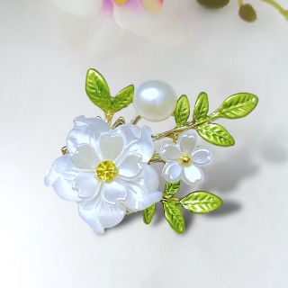 Ghim Trâm Cài Áo Hình Hoa Mai Tráng Men Cánh Hoa Xà Cừ Đính Ngọc trai Nước ngọt Thời Trang Cao Cấp Dành Cho Nữ- 5cm