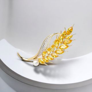 Ghim cài áo Hình lúa mì đính pha lê vàng thời trang dành cho nam nữ - 8cm