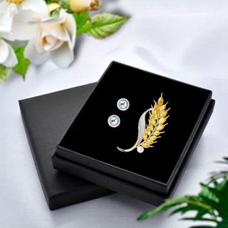 Ghim cài áo Hình lúa mì đính pha lê vàng thời trang dành cho nam nữ - 8cm