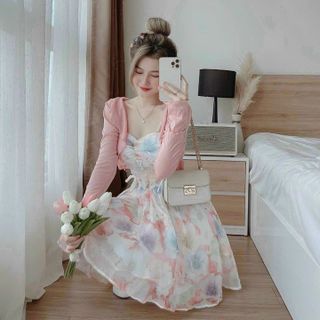 SET ÁO KHOÁC KÈM ĐẦM VOAN CAO CẤP YVY27_ TRIỆU VY STORE