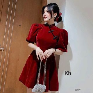 ÁO DÀI CÁCH TÂN NHUNG TUYẾT CỔ YẾM CỔ TÀU YVY004 - TRIỆU VY STORE