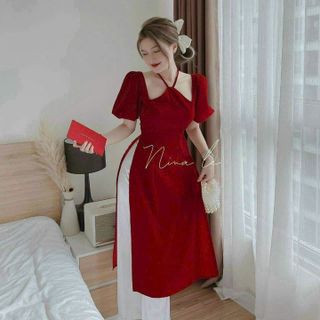 ÁO DÀI CÁCH TÂN NHUNG TUYẾT CỔ YẾM CỔ TÀU YVY004 - TRIỆU VY STORE