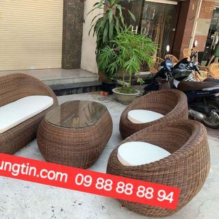 Sofa nhựa giả mây ngoài trời sofa trứng ghế mây sợi tròn bàn ghế cafe giá rẻ