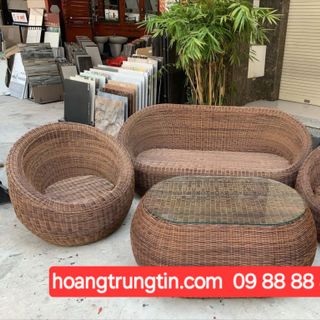 Sofa nhựa giả mây ngoài trời sofa trứng ghế mây sợi tròn bàn ghế cafe giá rẻ