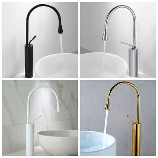 Vòi lavabo cổ ngỗng nóng lạnh thiết kế sang trọng, nhiều màu sắc như trắng hoặc đen để chọn lựa giá sỉ