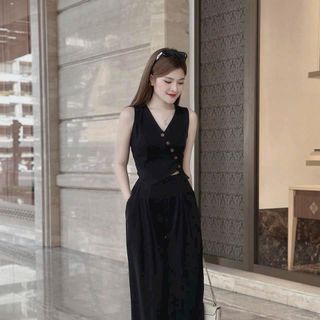 Set công sở áo sát nách cúc chéo, quần âu dáng suông, chất liệu cotton lạnh mềm mại, thiết kế cao cấp, bộ công sở- N62
