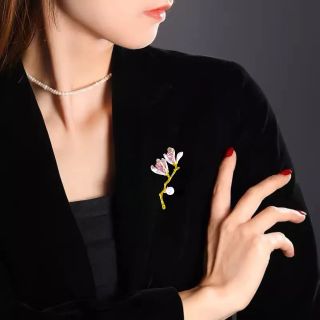 Ghim Trâm cài hoa mộc lan pha lê thời trang dành cho nam nữ - 6cm