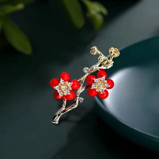Ghim Trâm Cài Áo Hình Hoa Mận Đỏ Phong Cách Trung Hoa Tinh Tế Cao Cấp Cho Nam Nữ - 5.5cm