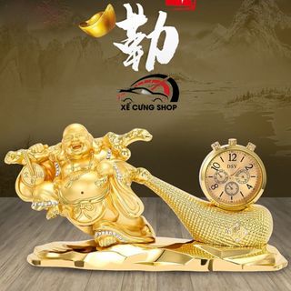 Tượng Phật Di Lặc kéo bao tiền vàng trang trí taplo ô tô