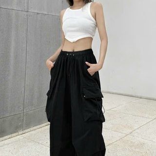 Quần jogger túi hộp chất dù có dây rút lai và lưng quần