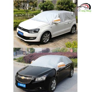 Bạt che nửa xe ô tô chống nắng phủ cả nắp capo, Bạt phủ cách nhiệt tráng nhôm cao cấp