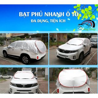 Bạt che nửa xe ô tô chống nắng phủ cả nắp capo, Bạt phủ cách nhiệt tráng nhôm cao cấp