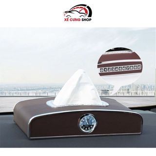 Hộp Đựng Khăn Giấy Trên Ô Tô Có Đồng Hồ Cao Cấp