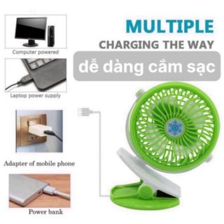 [Lẻ=sỉ] Quạt mini kẹp bàn, Quạt kẹp bàn xoay 360 độ Pin Tích Điện Chân Kẹp Bàn, Kẹp Xe Đẩy - pin sạc, 3 cấp độ - QK giá sỉ