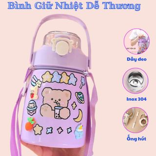 [Lẻ=Sỉ] Bình Giữ Nhiệt Ulike 900ml Đủ Màu Có Dây Đeo Và Ống Hút, Nắp Chống Tràn - Bình Nước Inox 304 giá sỉ