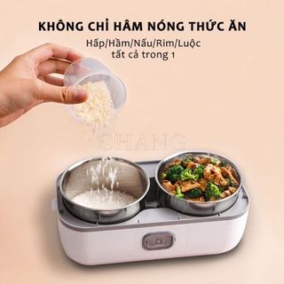 [Lẻ=sỉ] Hộp cơm cắm điện LUNCHBOX 2 tầng 4 ngăn inox giữ nhiệt hâm nóng và tự nấu chín thức ăn giá sỉ