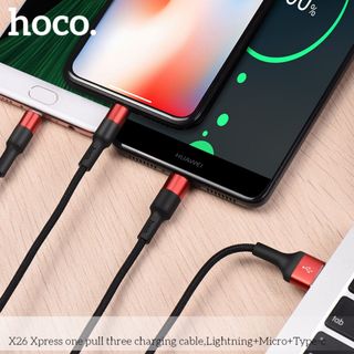 Dây Sạc 3 Đầu Hoco X26 - Sạc Nhanh 2A NightLing Micro TypeC - An Toàn, Đa Năng – Dây Dù Dài 1M