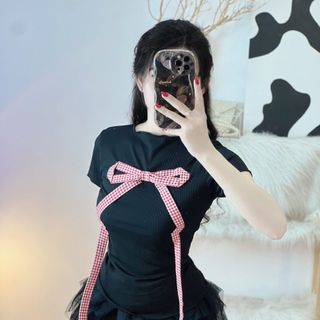 Áo thun kiểu nữ đính nơ dài _ Như Ý Boutique