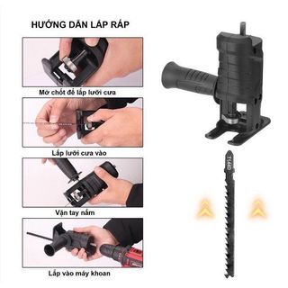 Bộ Chuyển Đổi Máy Khoan Thành Máy Cưa Điện Cầm Tay Kèm 3 Lưỡi Cưa Gỗ Kim Loại Nhựa ( Lắp Được Khoan Pin Và Khoan Điện)