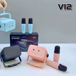 Loa V12 Không Dây  Kèm 2 Mic Hát Karaoke.
