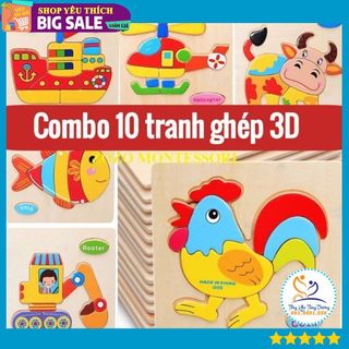 Combo 10 tranh ghép gỗ 3D nhiều hình Ngộ Nghĩnh - Phát Triển Trí Tuệ Cho bé giá sỉ