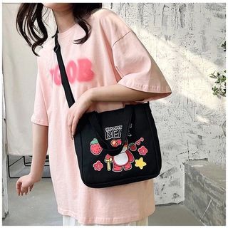 TÚI VẢI ĐEN TRẮNG GẤU LOTSO- NÚT BẤM- HÀNG QUẢNG CHÂU TÚI HỌC THÊM SIZE: 23*23*6CM
